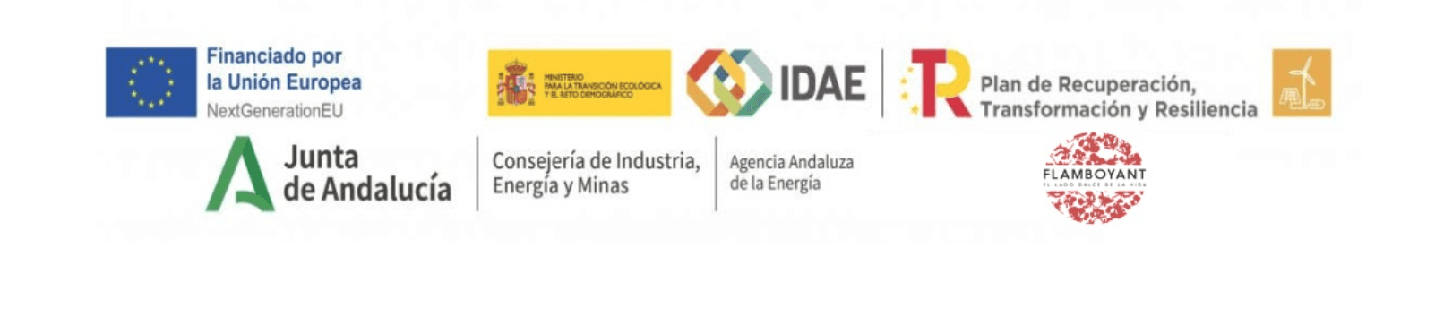 Financiado por la Unión Europea (NextGenerationEU) · Plan de Recuperación, Transformación y Resiliencia · Ministerio para la Transición Ecológica y el Reto Demográfico · IDAE · Junta de Andalucía · Agencia Andaluza de la Energía